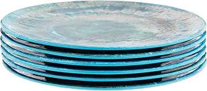 Radiance Teal Salad Plates Set of 6, 8.5-Inch Melamine Plates with Glazed Ceramic Look, Durable Lightweight BPA-Free Tableware for Indoor Outdoor Dining, Dishwasher Safe, Rustic Coastal Style