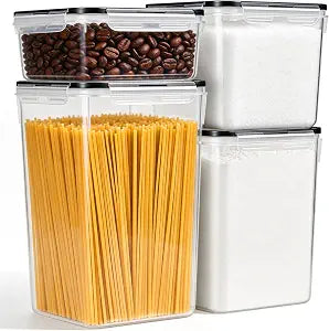 Airtight Flour Sugar Containers with Lids: 4 Pack for Pantry Food Storage