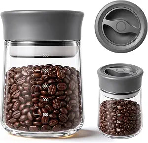 Airtight Coffee Bean Storage Container with Silicone Ring, Twist Seal Glass Storage Jars with lids, 500ml/17oz Wide Mouth Food Jars & Canisters for Coffee Grounds, Creamer, Candy, Flour Sugar