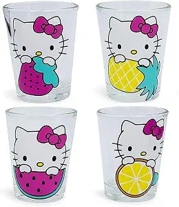 Silver Buffalo Sanrio Hello Kitty Fruit, 4 Pack Mini Glass Set, 1.5oz