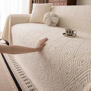 ROOMLIFE Checkered Boho White Couch Cover for 2-3 Cushion Sofa 71''X134