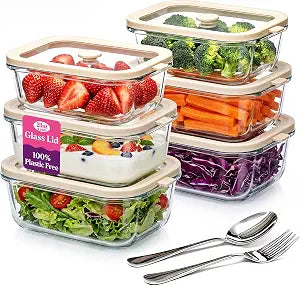 21 oz Glass Meal Prep Containers with Glass Lids, 6 Pack