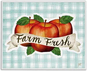 Farm Fresh Apples Blue Plaid Charm, 16 x 20 Inch Framed Gicle Print