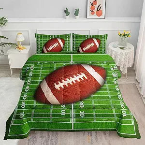 Kids Comforter Set Football Theme Printed Pattern Bedding Set with 1 Comforter and 2 Pillowcases for Girls Boys Bedroom All Season(B-Football Theme01 Twin)