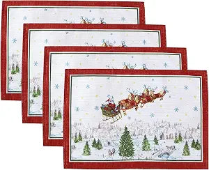 Santa's Snowy Sleighride Placemat, Set of 4, Multicolor - 13" W x 19" L