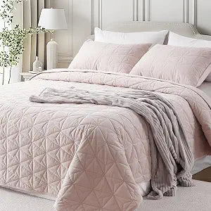 Corduroy Quilt Set Oversized King 112"x106", Lightweight All-Season Quilt with 2 Pillow Shams, Soft Fine-Striped Quilted Bed Cover, Rose Pink