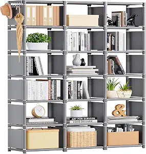 Mavivegue Bookshelf,18 Cube Storage Organizer,DIY Book Shelf Grey