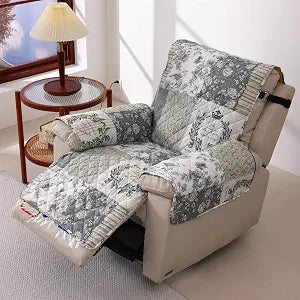 Skidproof Sofa Cover-Grey Bird Sofa Slipcover with Elastic Straps-Easy Fit Slip Cover-Washable Furniture Protector for Pets and Kids(Recliner,Grey)