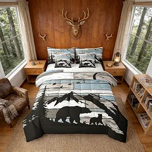 Feelyou Rustic Bear Comforter Set 7 Piece Full Size for Kids Boys Girls