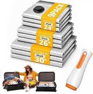 9-Pack Vacuum Storage Bags with Cordless Electric Pump,Strong Suction No Leak Compression Bags, Reusable Vacuum Seal Storage Bags,80% Space Saver Bags for Closet Organization Travel Moving