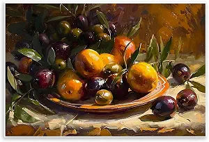 Olives Citrus Still Life, 13 x 19 Inch Mounted Print on Wall Plaque