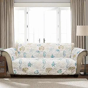 Lush Decor Harbor Life Furniture Protector, Couch Cover, 116" W x 75" L, Blue & Taupe - Sofa Covers Washable - Nautical - Sofa Protector - Coastal Decor