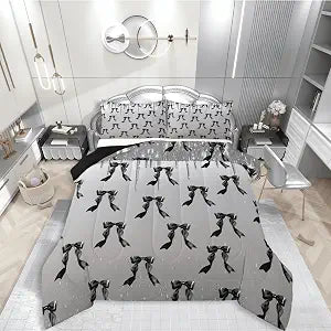 jejeloiu Bowknot Comforter Set Glitter Bedding Set Twin Size