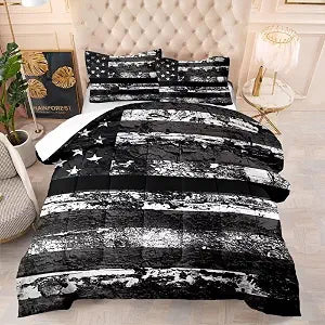 kxry Black and White USA American Flag Comforter Set Twin Size Quilt for Boys Kids Teens Dirty US Stars Stripes Flags Bedding 1 Comforter + 1 Pillow Case