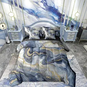 Erosebridal Marble Ink Bed in A Bag King Size Comforter Set 7 Pieces