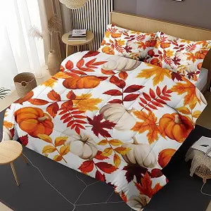 Comforter Set of 3, Twin, Bedroom Decor Pumpkin Autumn