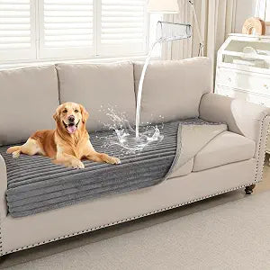 Deep Dream Waterproof Couch Cover for Dogs, Non Slip Pet Couch Covers for Sofa, Soft Faux Fur Sofa Cover, Washable Furniture Protector for 3 Cushion Couch (Grey, 35" x 62")