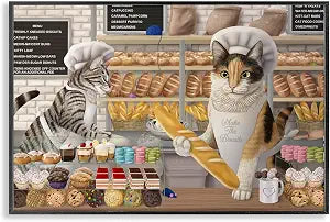 Funny Cats Bakery Humor, 12 x 18 Inch Framed Gicle Print