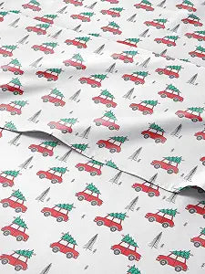 Cal King Christmas Cars Sheet Set - Holiday Xmas Pattern Linen Set - Deep Pockets - Snug Fit - 4 Piece - Wrinkle Free - Comfy & Cooling Bedding - Easy to Care for - Kid Friendly - by CGK Linens