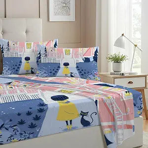 Allenjoy Twin Size Mysterious Girl Fitted Sheet Button Princess Bed Flat Sheets Bedding Set Deep Pockets Up to 16" Bedroom Decor with 1 Pillowcase SC00214-009