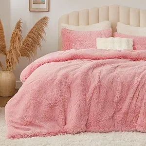BEDELITE Pink Fluffy Comforter Set Queen, Fuzzy Faux Fur Comforter