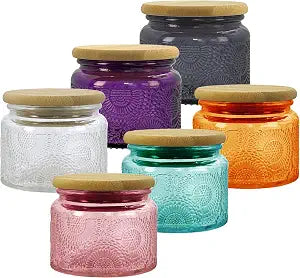 4 oz Decorative Small Glass Jars with Airtight Bamboo Lids, 6 Colors 6 Pack