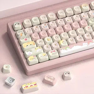 dagaladoo PBT Keyboard keycaps,Pink moa keycaps,Cute Meow
