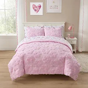 Kids Full Size Bed in a Bag Tufted Comforter & Sheet Set ��� Complete Bedding Set with Corner Strap Fitted Sheet, Ultra Soft Lightweight All Season Comforter, Girls Bedroom, Dorm, Guest Room