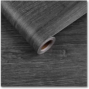 CRE8TIVE Dark Grey Wood Contact Paper 12"x80" Self Adhesive Faux Wood Wallpaper Peel and Stick Countertops Waterproof Thick Rustic Wood Grain Vinyl Wrap for Kitchen Bedroom Cabinets Table Shelves