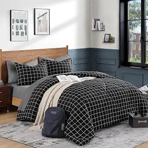 Andency Black Grid Comforter Set, 2 Pieces Full Gingham Bedding Set