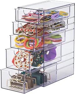 Noverlife Clear Containers for Hair Accessory Organizing 5 Pull-out Drawers