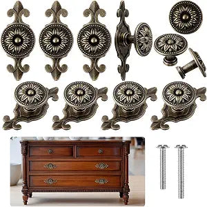 10 Pcs Antique Brass Cabinet Knobs Vintage Retro Drawer Knobs with Backplate Flower Shape Metal Dresser Pull Handles for Kitchen Cupboard Wardrobe Cabinet(Sunflower)