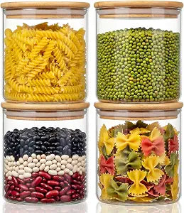 21 oz Glass Jars with Bamboo Lids, Airtight Food Storage Containers, 4 Pack