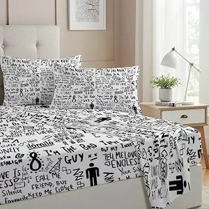 Allenjoy Twin Size Dark Pop Muse Fitted Sheet Wavy Soundscapes Bed Flat Sheets Bedding Set Deep Pockets Up to 16" Bedroom Decor with 1 Pillowcase SC00118-009