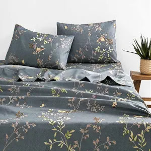Wake In Cloud Floral Bed Sheets Set, Dark Gray, Queen