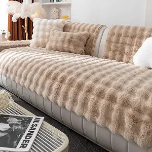 Faux Fur Couch Cover, Soft Warm Plush Sofa Couch Cover, Non Slip Sectional Sofa Slipcovers, Washable Furniture Protector for Kids, Dogs, L Shaped Armrest Backrest Cover(Khaki, 36"x 36")
