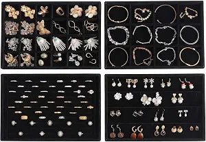 Frebeauty Jewelry Trays for Drawer,Set of 4 Jewelry Organizer and Storage