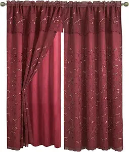 Elegant Comfort Luxury Curtain/Window Panel Set with Attached Valance and Backing 54" X 84 inch (Set of 2), Burgundy