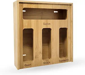 Ziplock Bag Organizer for Drawer Bamboo Ziploc Bag Holder with Sliding Lid for Gallon, Quart, Snack & Sandwich Bags