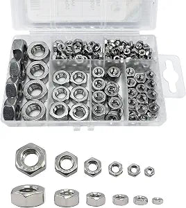 210PCS 304 Stainless Steel Hex Nuts Assortment Kit for Screw Bolt with 6 Sizes DIN 934 (M3 M4 M5 M6 M8 M10) Great Replacement Fasteners for Professionals, Repairmen or DIY, Meet Your Every Needs