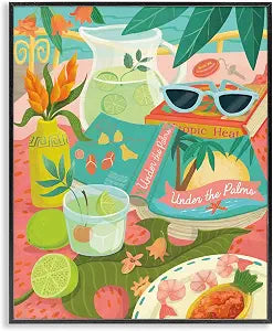 Tropical Drinks Beach Coastal, 11 x 14 Inch Framed Gicle Print
