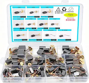 72 Pcs Electric Motor Carbon Brushes 10 Different Sizes for Replacement Repair Power Tool Part