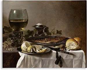 Still Life Herring Wine Bread, 16 x 20 Inch Canvas Wall Art