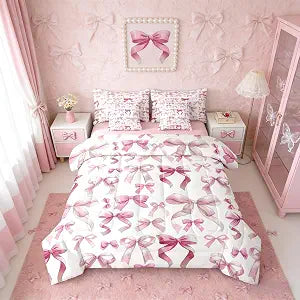 Erosebridal Kids Bowknot Pink 7 Piece Bedding Set Twin