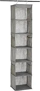 Amazon Basics 6-Tier Hanging Closet Shelf Organizer with Pockets, Clothes Storage for Sweaters and Clothing, 12" W x 9" L x 8.5" H, Grey