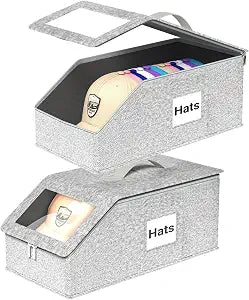 Hat Organzier for Baseball Caps - 2 PCS Stackable Hat Storage Holder Holds up to 26 Caps for Closet, Dust-Proof Hat Boxes Container with Clear Window for Home