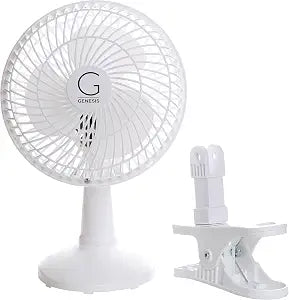 Genesis 6-Inch Clip Convertible Table-Top & Clip Fan Two Quiet Speeds - Ideal For The Home, Office, Dorm, More Off White