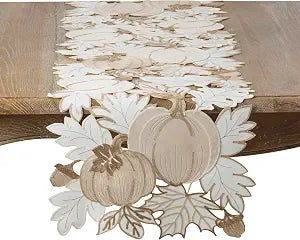 SARO LIFESTYLE Pumpkin Harvest Table Runner - Fall Thanksgiving Table Runner for Autumn Dining Tables, Seasonal Entertaining, and Farmhouse Tablescapes, 16"x70", Natural