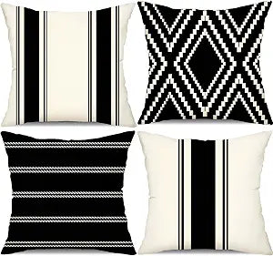 DFXSZ Outdoor Black Waterproof Geometry Pillow Covers 16x16 Set of 4