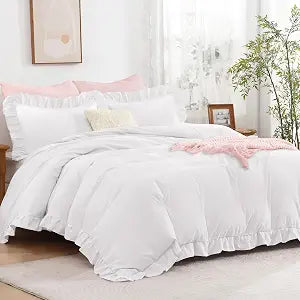 Andency White Ruffle Duvet Cover Full, Shabby Chic Farmhouse Bedding Set